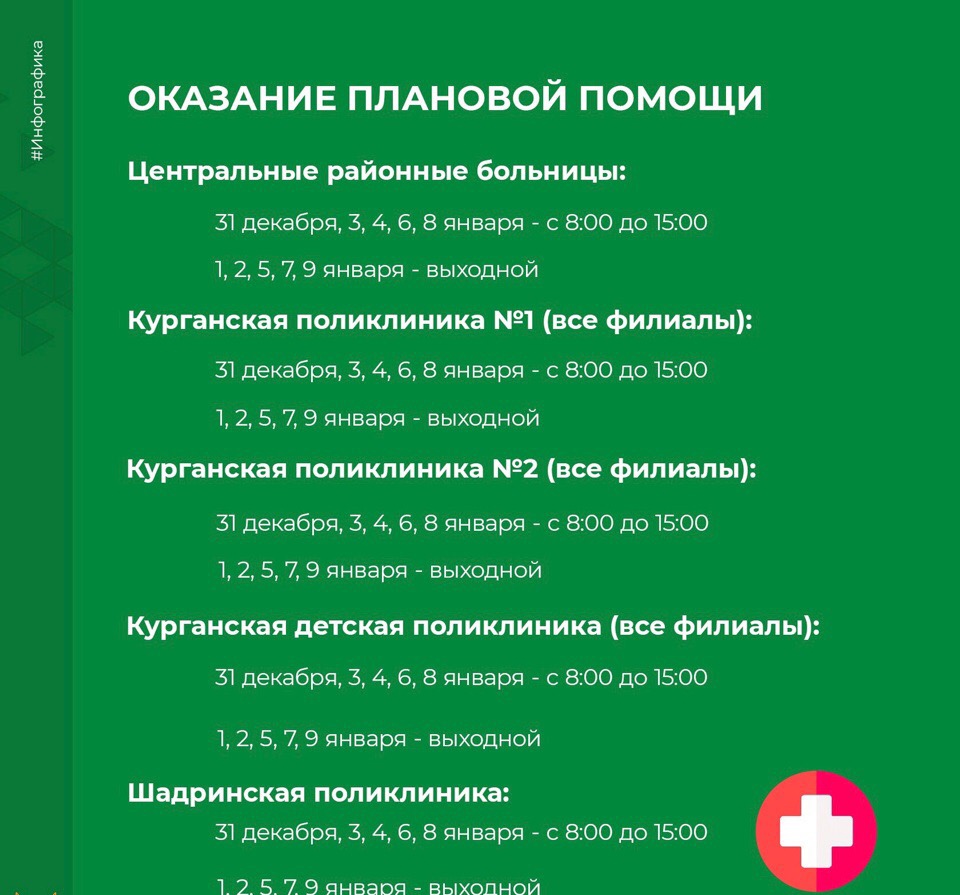 График работы медицинских организаций с 31 декабря по 9 января
